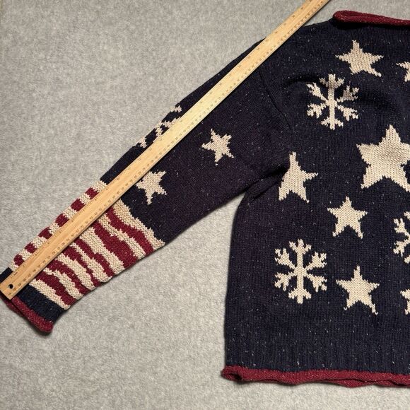 Coldwater Creek Chunky Knit Sweater Womens XL Blue Red Snowflake American Wool - Picture 4 of 7